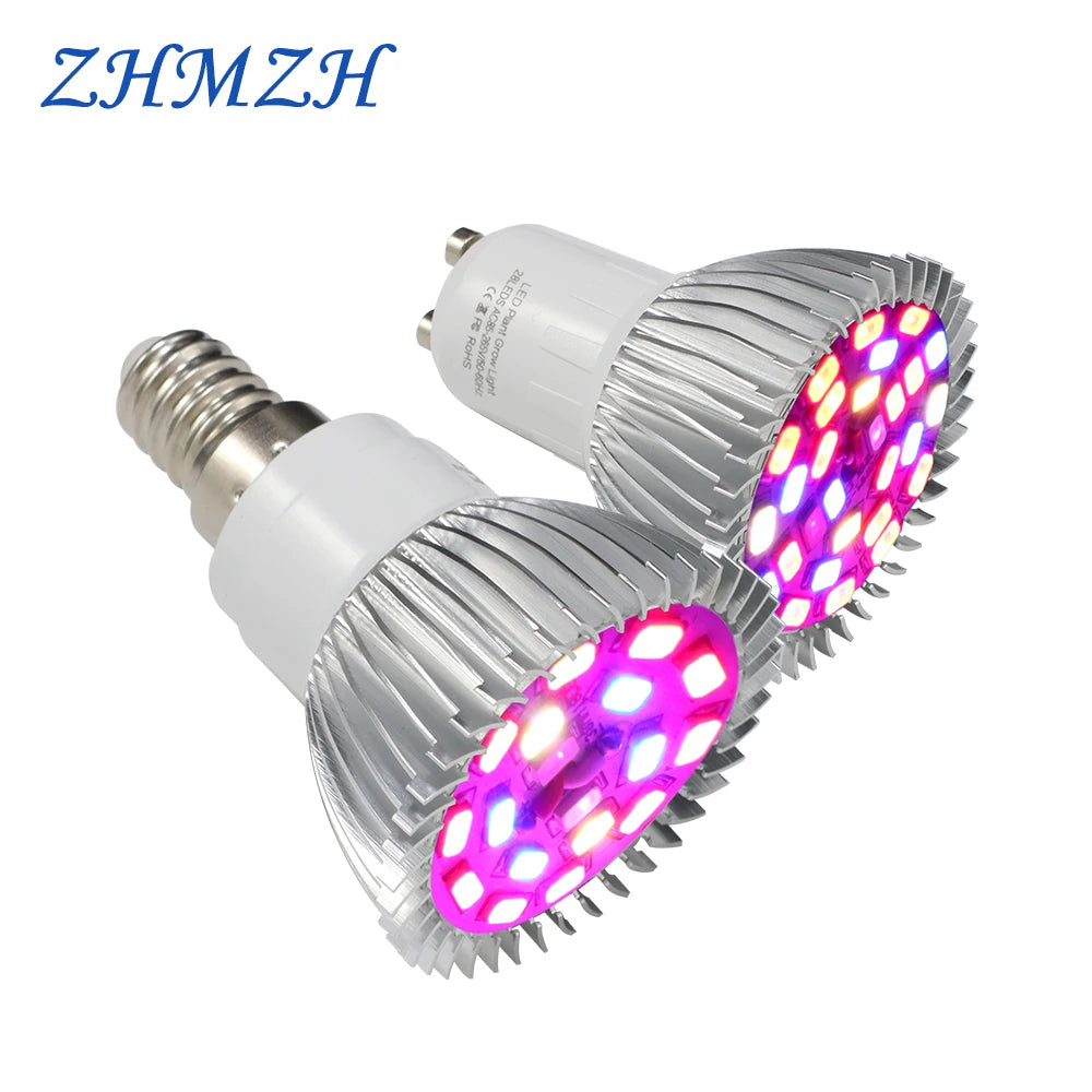 220V LED Growing Lamp Bulb Aluminum Shell E27 E14 GU10 Full Spectrum 18LEDs 28LEDs Growing Lights For Medicinal Plants Growth