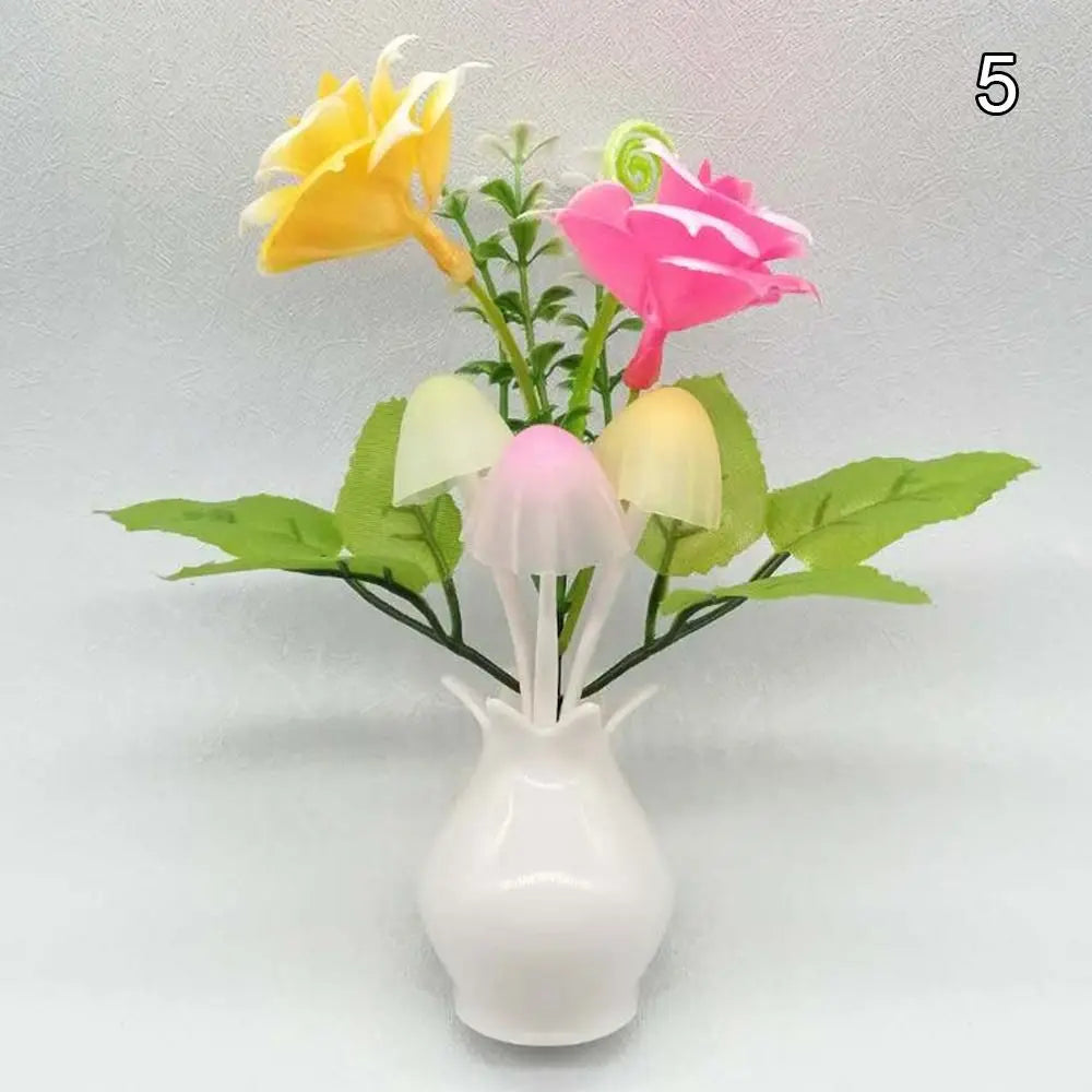 LED Mushroom Lamp LED Night Lamp Novel 7-color Night Lamp 220VUS Plug Sensing Dream High Grade Pomegranate Vase Flowers