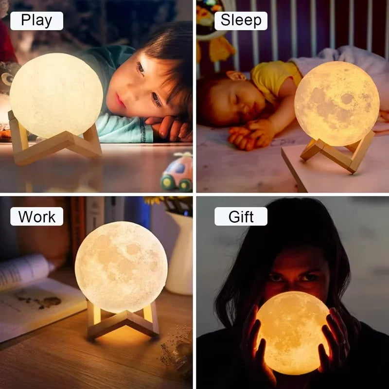 LED Moon Lamp Night Light 3D Printing Moonlight 8cm Battery Powered Star Light Bedroom Decoration Night Light Children's DayGift