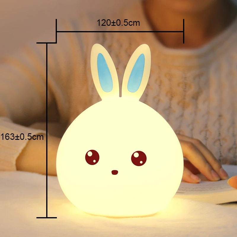 Rechargeable LED Night Light Cute Rabbit Colorful Light  Clap Lamp Pat Lamp Night Feeding Baby Bedroom and Kid's Christmas Gift