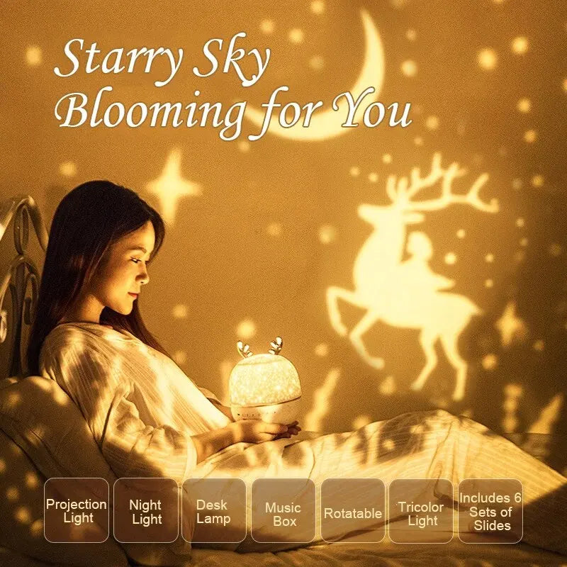 Deer LED Night Light Starry Sky Projector Child Bluetooth Music Player Rotated Romantic Projection Lamp Birthday Gifts