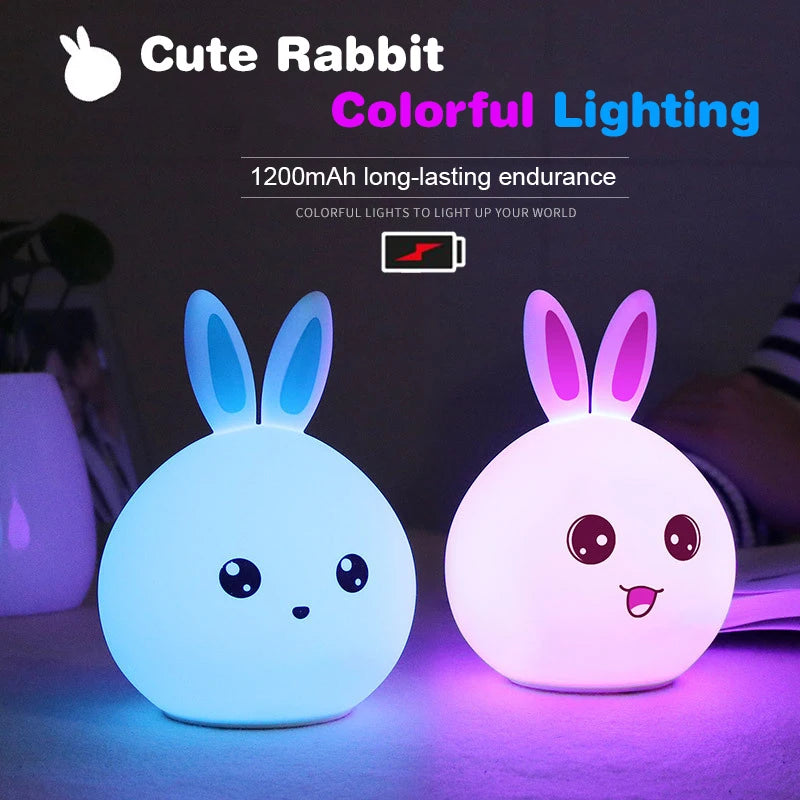 Rechargeable LED Night Light Cute Rabbit Colorful Light  Clap Lamp Pat Lamp Night Feeding Baby Bedroom and Kid's Christmas Gift