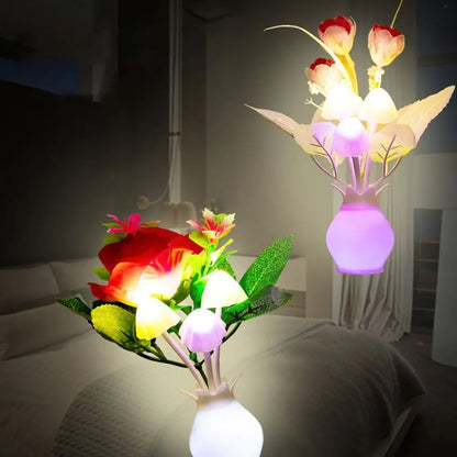 LED Mushroom Lamp LED Night Lamp Novel 7-color Night Lamp 220VUS Plug Sensing Dream High Grade Pomegranate Vase Flowers