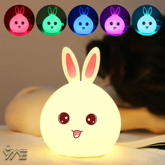 Rechargeable LED Night Light Cute Rabbit Colorful Light  Clap Lamp Pat Lamp Night Feeding Baby Bedroom and Kid's Christmas Gift