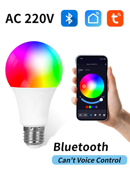 Tuya Smart LED Bulb Bluetooth Light Bulbs Phone APP Control E27 220V 110V RGBCW LED Lamp For Bedroom Decor Ambient Light