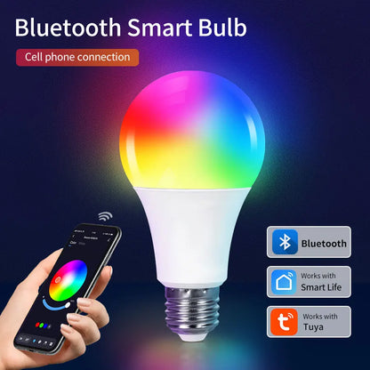 Tuya Smart LED Bulb Bluetooth Light Bulbs Phone APP Control E27 220V 110V RGBCW LED Lamp For Bedroom Decor Ambient Light