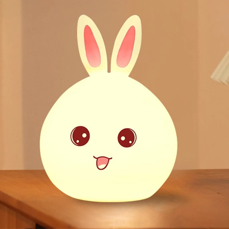 Rechargeable LED Night Light Cute Rabbit Colorful Light  Clap Lamp Pat Lamp Night Feeding Baby Bedroom and Kid's Christmas Gift