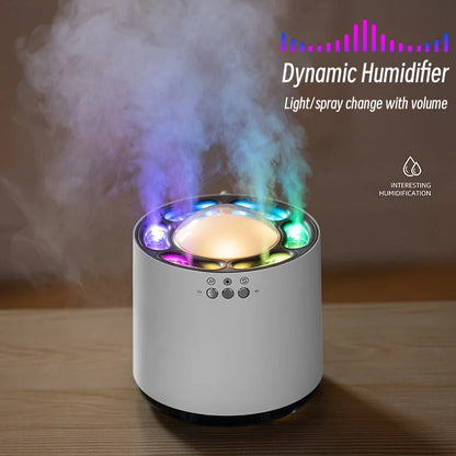 New Desktop Dynamic Music Ultrasound Flame Air Humidifier Home 900ML RGB Led Light Humidifier Diffuser Machine Mist Maker