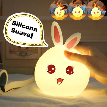 Rechargeable LED Night Light Cute Rabbit Colorful Light  Clap Lamp Pat Lamp Night Feeding Baby Bedroom and Kid's Christmas Gift