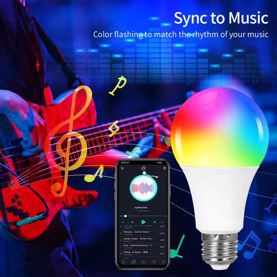 Tuya Smart LED Bulb Bluetooth Light Bulbs Phone APP Control E27 220V 110V RGBCW LED Lamp For Bedroom Decor Ambient Light