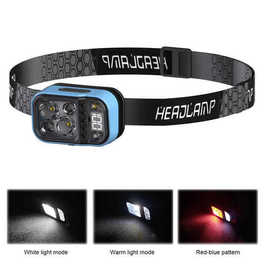 LED Headlamp Flashlight Motion Sensor Rechargeable Hard Hat Headlight Digital Display Head Lamp for Outdoor Fishing Cycling