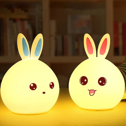 Rechargeable LED Night Light Cute Rabbit Colorful Light  Clap Lamp Pat Lamp Night Feeding Baby Bedroom and Kid's Christmas Gift