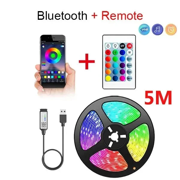 Smart LED Strip Lights 5050 RGB Bluetooth APP Remote Control USB 5V Led Tape Diode Flexible Ribbon Lamp Christmas Room Decor