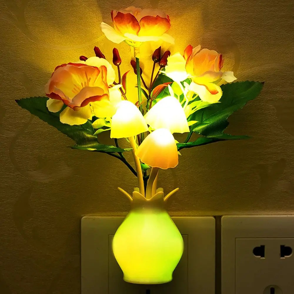 LED Mushroom Lamp LED Night Lamp Novel 7-color Night Lamp 220VUS Plug Sensing Dream High Grade Pomegranate Vase Flowers